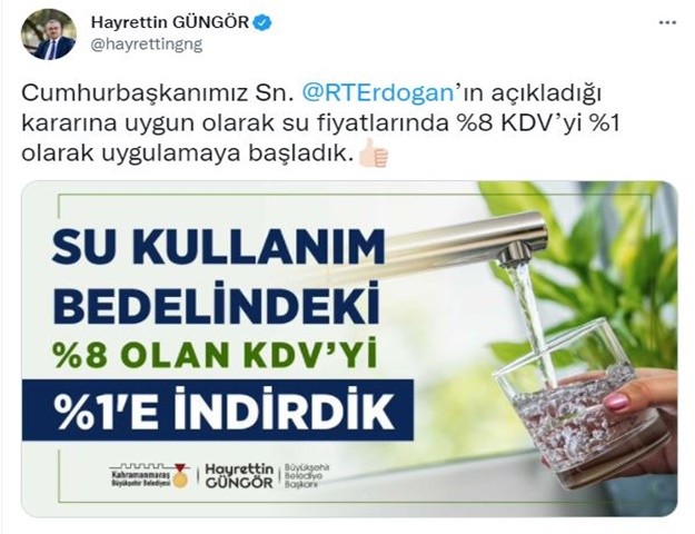 Su Tüketim Bedelinde KDV İndirimi