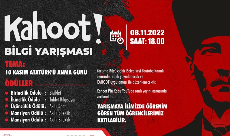 Büyükşehir, “Atatürk’ü Anma Günü” Temalı Kahoot Bilgi Yarışması Düzenliyor