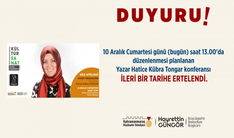 Yazar Tongar Konferansı İleri Bir Tarihe Ertelendi