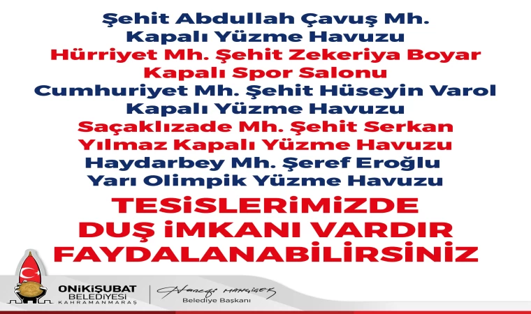 Onikişubat Belediyesi’nin acil barınma tesislerinde banyo hizmeti başladı
