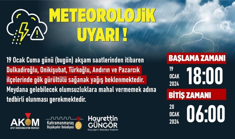 Kahramanmaraş'ta 5 İlçede Sağanak Yağış Uyarısı!