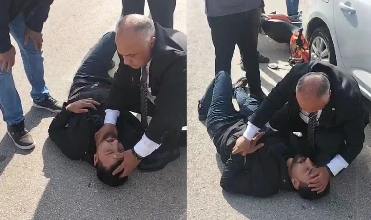 Dr. Selahaddin Can, aracına çarpan motosikletlilere ilk müdahalede bulundu!