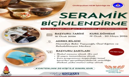 Onikişubat Belediyesi’nin Seramik Biçimlendirme Kursu Başlıyor